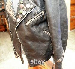 Vintage 80s Handpainted Studded Motorcycle Leather Mens Jacket Punk Rock Campri