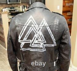 Vintage 80s Handpainted Studded Motorcycle Leather Mens Jacket Punk Rock Campri