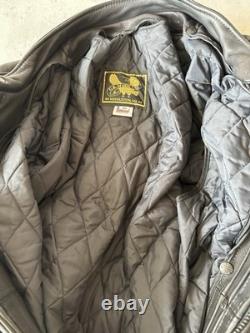 Vintage 80s US MADE Genuine Leather Motorcycle Biker Jacket Buckle Zip Black L