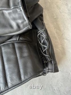 Vintage 80s US MADE Genuine Leather Motorcycle Biker Jacket Buckle Zip Black L