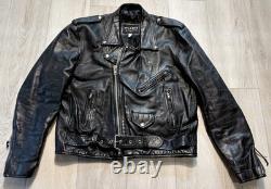 Vintage 80s Wilsons Leather Biker Jacket Men's XL Black Motorcycle Moto Biker