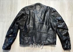 Vintage 80s Wilsons Leather Biker Jacket Men's XL Black Motorcycle Moto Biker