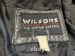 Vintage 80s Wilsons Leather Biker Jacket Men's XL Black Motorcycle Moto Biker