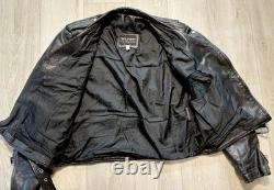 Vintage 80s Wilsons Leather Biker Jacket Men's XL Black Motorcycle Moto Biker