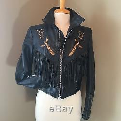 Vintage 80s Womens Rockabilly Snake Skin, Leather Biker Jacket Fringe Lined Sz 10