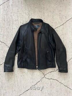 Vintage 90's Polo Ralph Lauren BUTTERY SOFT Black Leather Bomber Jacket Coat L