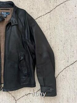 Vintage 90's Polo Ralph Lauren BUTTERY SOFT Black Leather Bomber Jacket Coat L