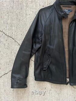 Vintage 90's Polo Ralph Lauren BUTTERY SOFT Black Leather Bomber Jacket Coat L