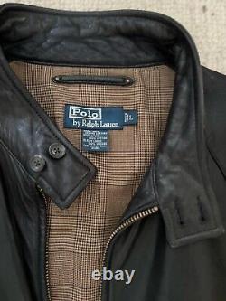 Vintage 90's Polo Ralph Lauren BUTTERY SOFT Black Leather Bomber Jacket Coat L