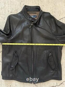 Vintage 90's Polo Ralph Lauren BUTTERY SOFT Black Leather Bomber Jacket Coat L