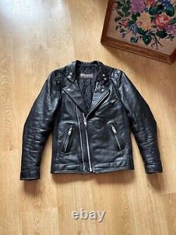 Vintage 90s Belstaff Leather Biker Motorcycle Racer Jacket Size S Black
