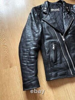 Vintage 90s Belstaff Leather Biker Motorcycle Racer Jacket Size S Black