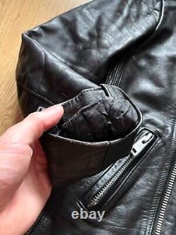 Vintage 90s Belstaff Leather Biker Motorcycle Racer Jacket Size S Black