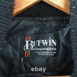 Vintage 90s Butwin Varsity Leather Jacket Mens Black Moto Biker The Joint Bar
