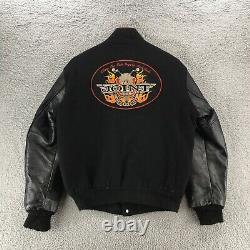 Vintage 90s Butwin Varsity Leather Jacket Mens Black Moto Biker The Joint Bar