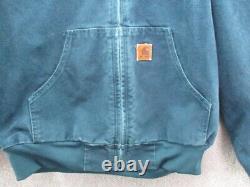 Vintage 90s Carhartt Dark Teal Hooded Jacket Mens Medium Regular J25DTL EUC