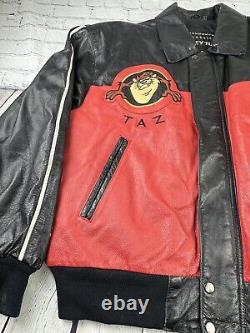 Vintage 90s Classic Looney Tunes TAZ Wild Man Black & Red leather Jacket. Large