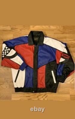 Vintage 90s Colorblock Corvette Leather Jacket Men's Medium