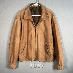 Vintage 90s J Crew Leather Motorcycle Jacket Adult Large Brown Bike Full Zip Men