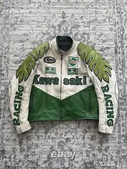 Vintage 90s Kawasaki Racing Leather Motorcycle Jacket Size XL