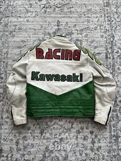 Vintage 90s Kawasaki Racing Leather Motorcycle Jacket Size XL