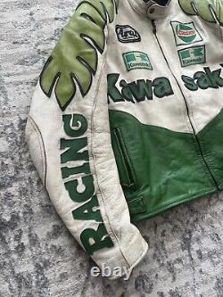 Vintage 90s Kawasaki Racing Leather Motorcycle Jacket Size XL