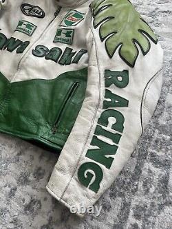 Vintage 90s Kawasaki Racing Leather Motorcycle Jacket Size XL