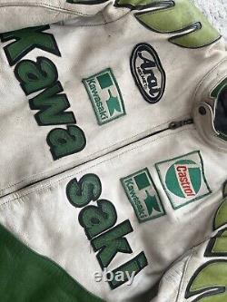 Vintage 90s Kawasaki Racing Leather Motorcycle Jacket Size XL