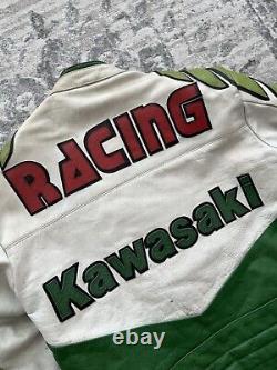 Vintage 90s Kawasaki Racing Leather Motorcycle Jacket Size XL