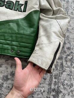 Vintage 90s Kawasaki Racing Leather Motorcycle Jacket Size XL