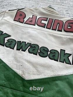 Vintage 90s Kawasaki Racing Leather Motorcycle Jacket Size XL