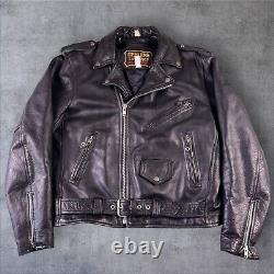 Vintage 90s Manzoor Black Leather Moto Biker Motorcycle Jacket Men's 44 Large