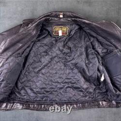 Vintage 90s Manzoor Black Leather Moto Biker Motorcycle Jacket Men's 44 Large