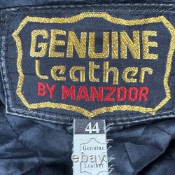 Vintage 90s Manzoor Black Leather Moto Biker Motorcycle Jacket Men's 44 Large