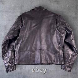 Vintage 90s Manzoor Black Leather Moto Biker Motorcycle Jacket Men's 44 Large