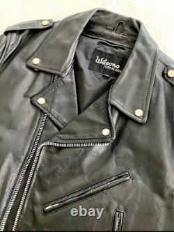 Vintage 90s Wilsons Classic Men's 46 Black Leather Motorcycle Biker Jacket 91729
