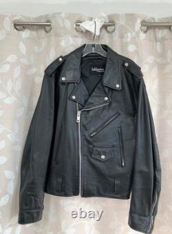 Vintage 90s Wilsons Classic Men's 46 Black Leather Motorcycle Biker Jacket 91729