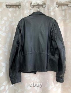 Vintage 90s Wilsons Classic Men's 46 Black Leather Motorcycle Biker Jacket 91729