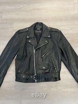 Vintage 90s Wilsons Leather Black Moto Biker Motorcycle Jacket Men's Size L