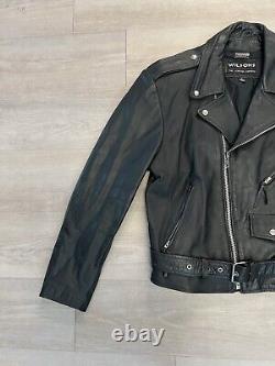 Vintage 90s Wilsons Leather Black Moto Biker Motorcycle Jacket Men's Size L