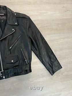 Vintage 90s Wilsons Leather Black Moto Biker Motorcycle Jacket Men's Size L