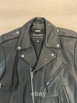 Vintage 90s Wilsons Leather Black Moto Biker Motorcycle Jacket Men's Size L