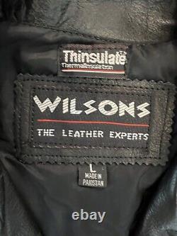 Vintage 90s Wilsons Leather Black Moto Biker Motorcycle Jacket Men's Size L