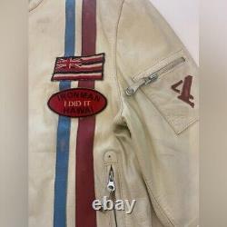 Vintage Abrams 100% leather men's large jacket, IRONMAN Hawaii, moto style