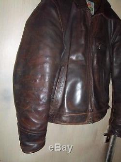 Vintage Aero Leather Highwayman Steerhide Leather Motorcycle Jacket Size 38