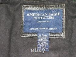 Vintage American Eagle Distressed Black Leather Moto Jacket Mens Large EUC