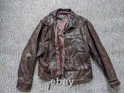 Vintage BANANA REPUBLIC moto jacket LEATHER brown patina XL coat motorcycle