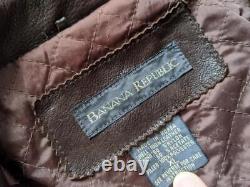 Vintage BANANA REPUBLIC moto jacket LEATHER brown patina XL coat motorcycle