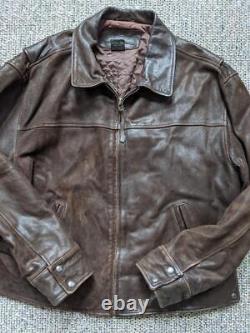 Vintage BANANA REPUBLIC moto jacket LEATHER brown patina XL coat motorcycle