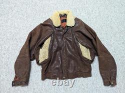 Vintage BOMBER leather jacket 44 brown MOTORCYCLE mad max GRIZZLY sherpa vest